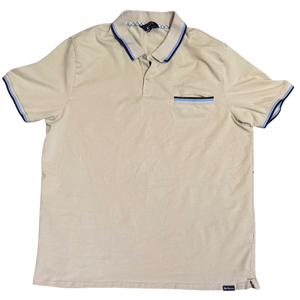 Ben Sherman Tan Beige Tipped Pocket Target Logo Polo Shirt Men's XL